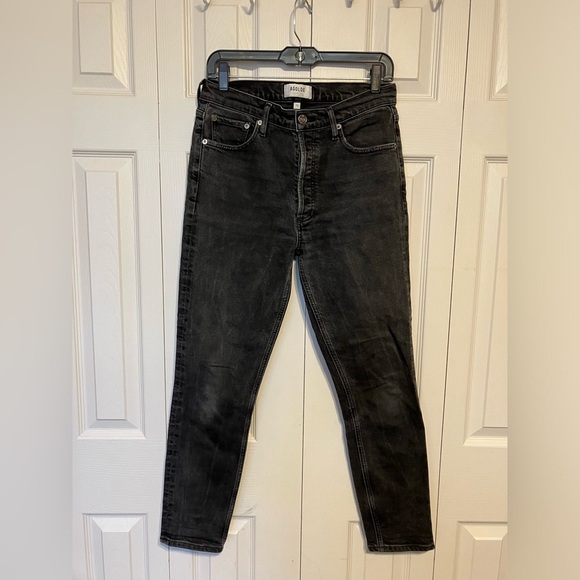 AGOLDE Jeans Womens Sz 28 Skinny Faded Black Button Fly High Rise Designer‎ - Picture 1 of 8